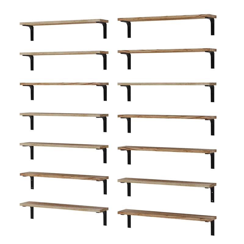 Wallniture Nola 24" Floating Shelves for Wall Decor, Wood Shelves for Living Room, Office, Kitchen Storage Shelves, 14 Pcs - Burnt