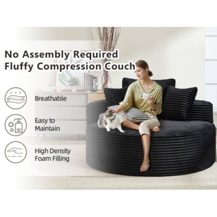 Round Memory Foam Sofa Bed, Cloud Sectional Couch with 3 Pillows for Living Room