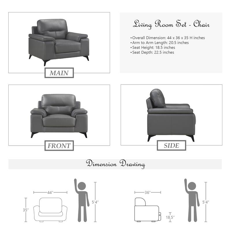 Socorro 3-Piece Living Room Set - Dark Grey