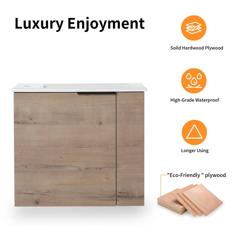 Bathroom Vanity With Sink In 22 Inch, Floating Bathroom Vanity With Soft Close Door