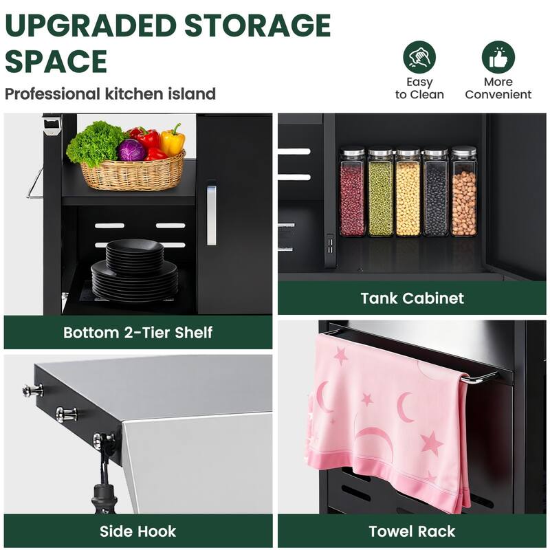 4-Burner Propane Gas Grill with Side Burner and Cabinet Storage, 474 Sq. In. Stainless Steel Outdoor BBQ Grill - N/A