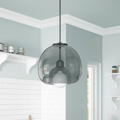 Industrial Smoke Grey Orb Glass Pendant Light for Kitchen Island