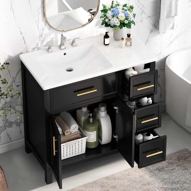 36" Bathroom Vanity with Sink Top,Solid Wood,MDF Boards