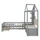 preview thumbnail 11 of 18, Versatility Twin Size House Bed with Upholstered Sofa, Wood Guardrail Bed with Shelves and Two Drawers, Charging Station Design