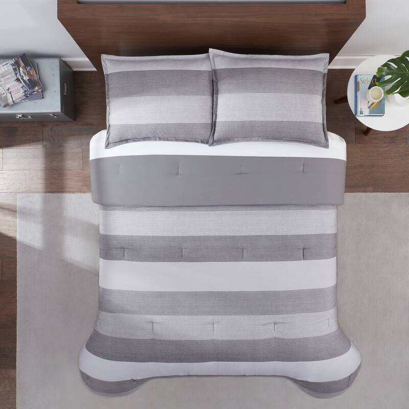 Serta Simply Clean Billy Textured Stripe Antimicrobial Comforter Set