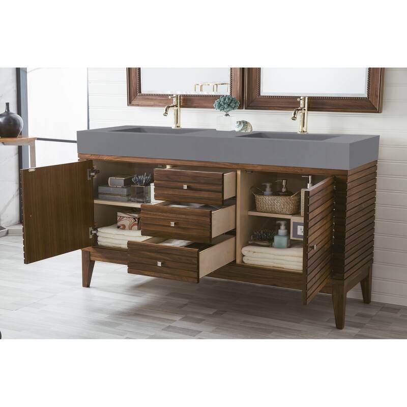 James Martin Vanities Linear 59" Double Vanity, Mid Century Walnut