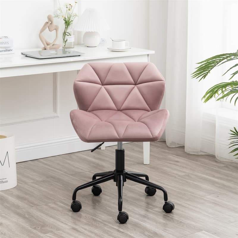 Diamond Tufted Adjustable Swivel Office Chair - Mauve+Velvet