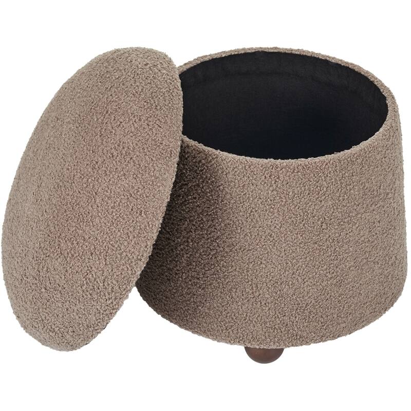 Modern Mushroom Round Ottoman with Storage and Plush Teddy Upholstery