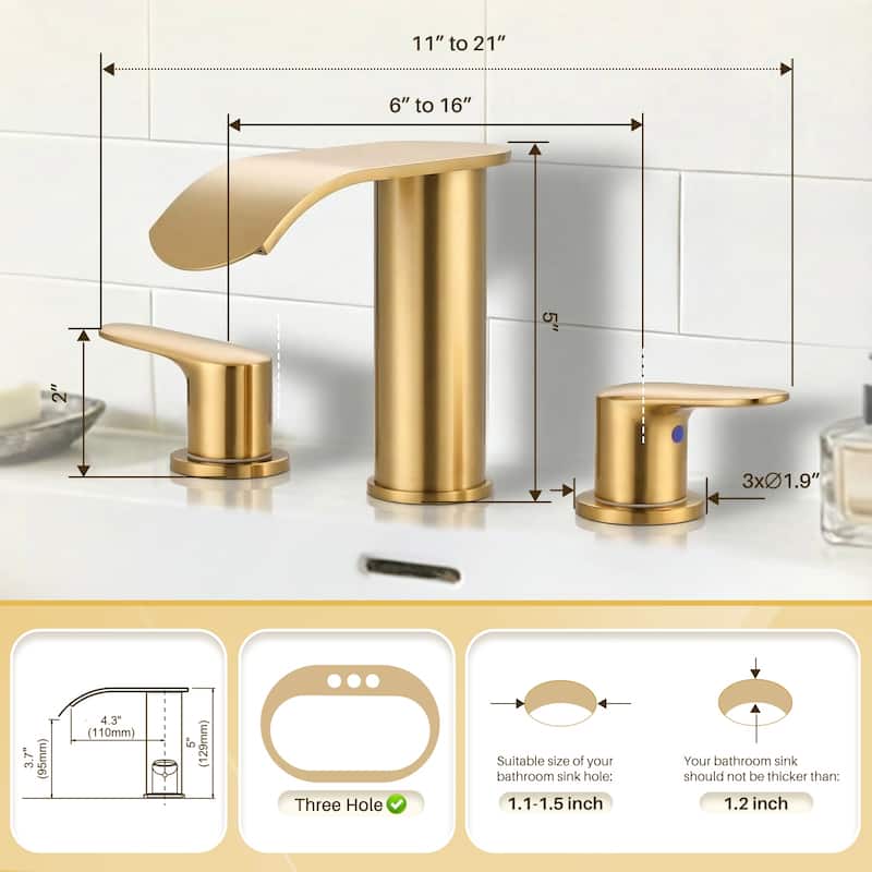 WOWOW 8 in.Double Handle Waterfall Bathroom Faucet with Pop-up Drain
