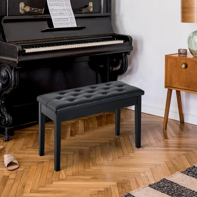 Wood Piano Bench with Faux Leather Tufted Seat and Storage - 30" L x 14.25" W x 19.75" H