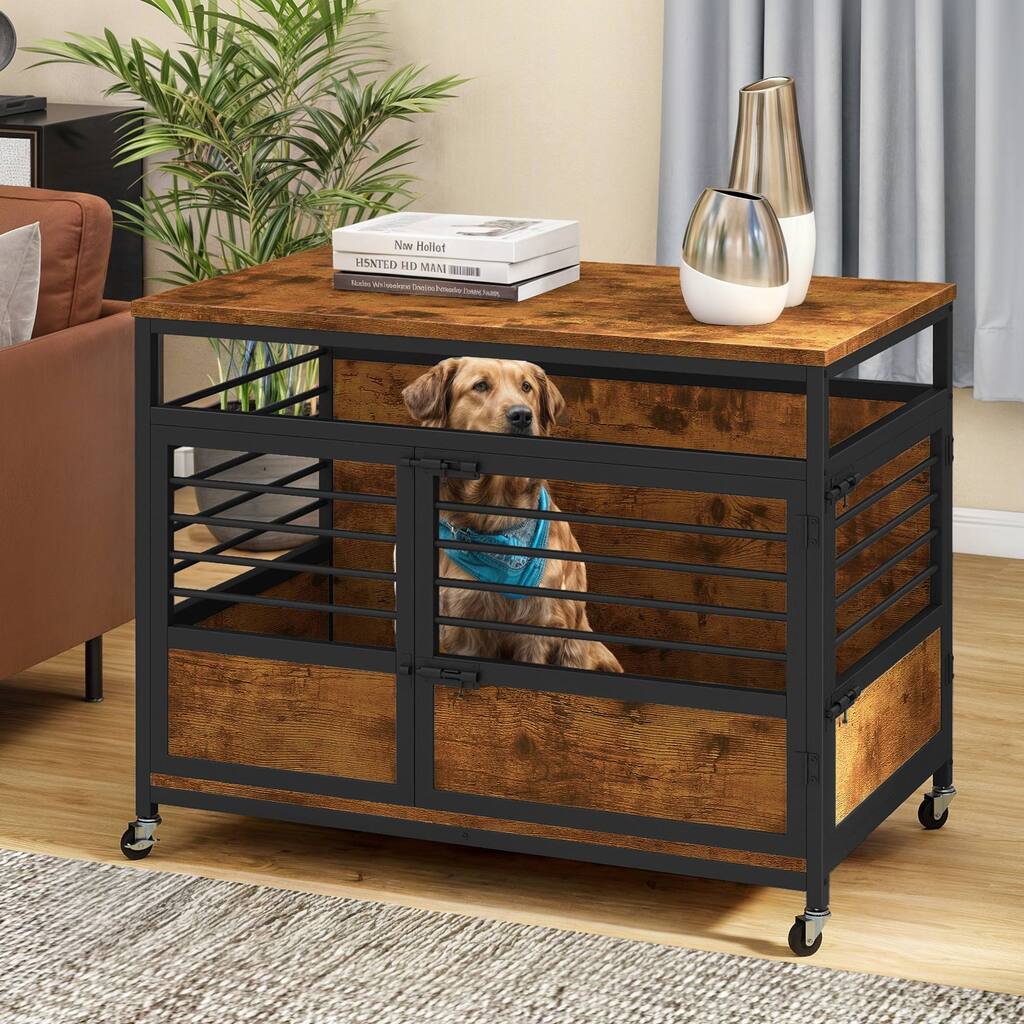 Moasis Dog Crate Dog Kennel Indoor Furniture End Table With Wheels