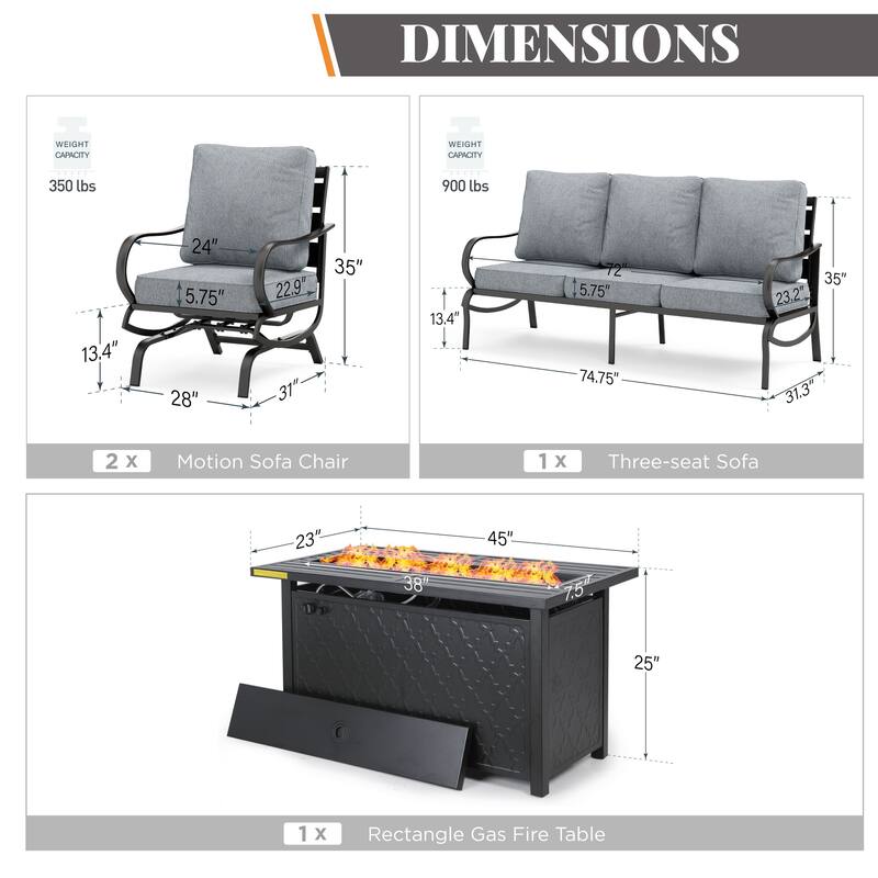 MAISON ARTS Patio Furniture Set 4/6-Piece Outdoor Conversation Set with Gas Fire Pit Table