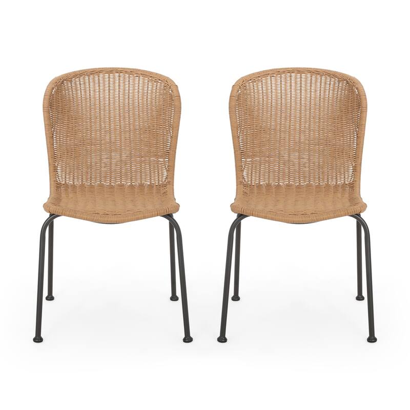 Spinnaker Outdoor Boho Wicker Dining Chair (Set of 2) by Christopher Knight Home - 20.25" W x 25.50" D x 34.75" H - Light Brown+Black