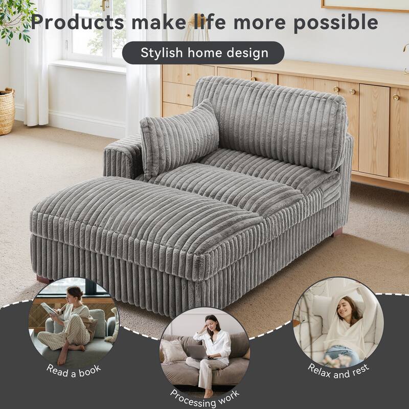 UIXE Upholstered Plush Chaise Lounge Chair For Interior