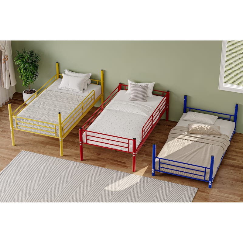 Metal Triple Bunk Bed,Twin Over Twin Bunk Bed for 3, 3 Beds with Guardrail and Ladder, Heavy Duty Triple Bed Frame for Teenagers
