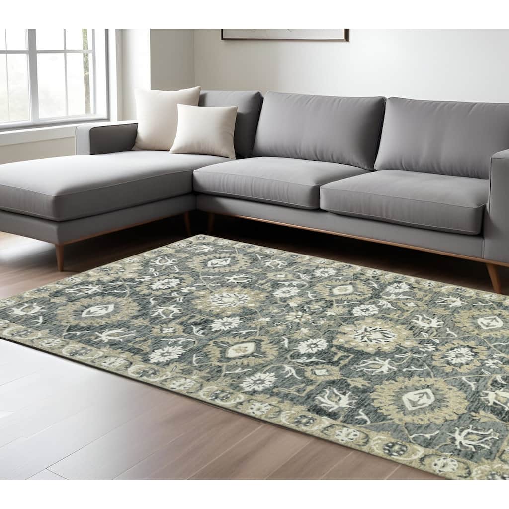 HomeRoots Floral Medallion Traditional Rectangle Area Rug