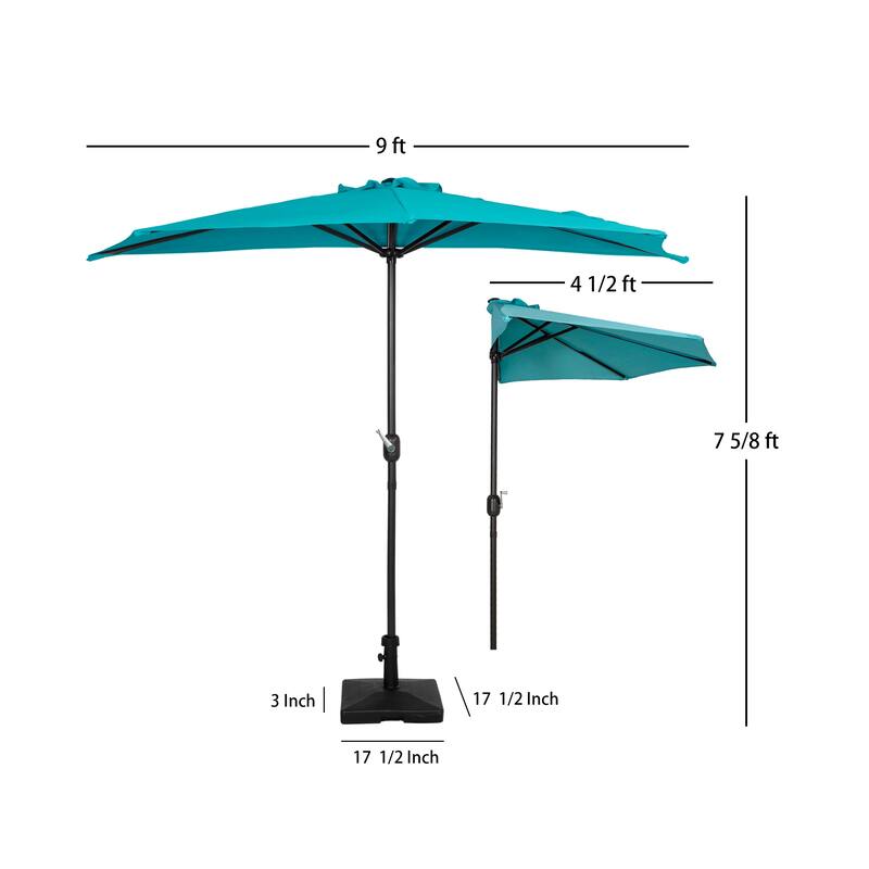 9 ft Half Market Umbrella With Heavy Duty Concrete Base Stand