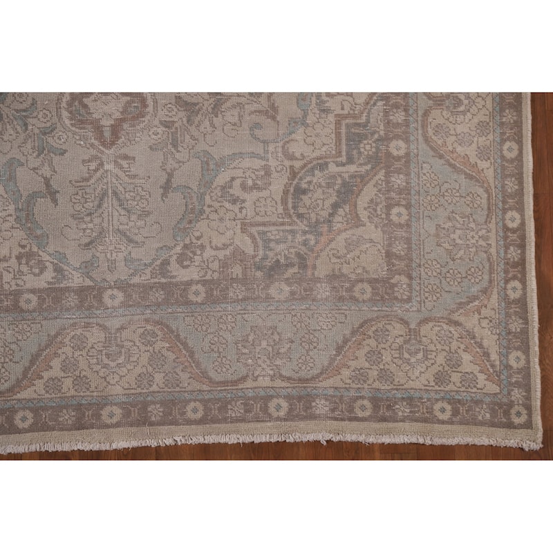 Grey Distressed Tabriz Persian Antique Rug Hand-knotted Wool Carpet - 6'5" x 9'4"