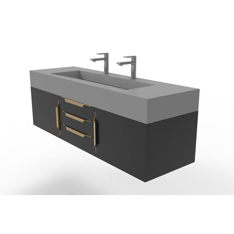 Nile 60" Wall Mounted Bathroom Vanity Set with Gray Solid Surface Top