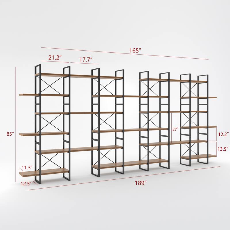 Davee Walnut Color Room Division and Display Bookcase - 85" H x 189" W x 12.5" D