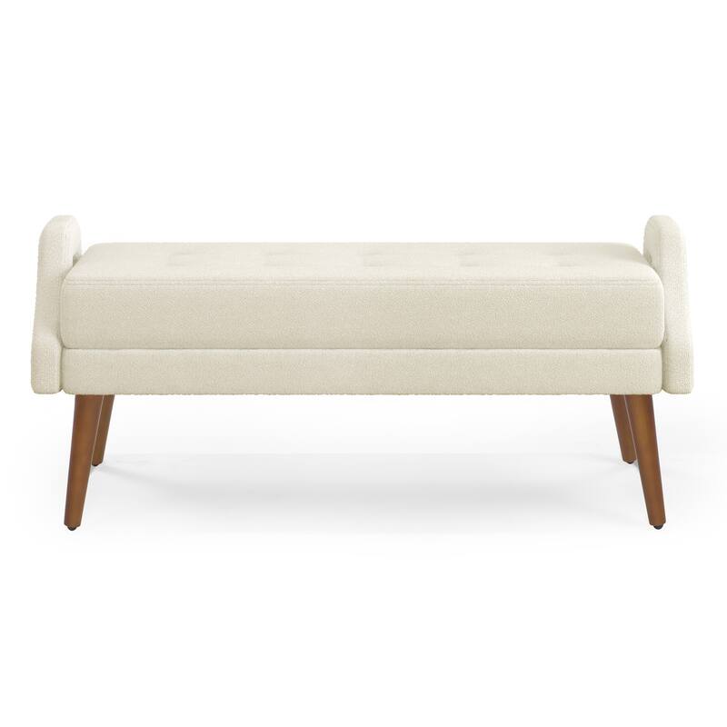 43" End of Bed Bench, Modern Linen Entryway Bench, Upholstered Ottoman Stool with Wooden Legs, Ottoman for Bedroom