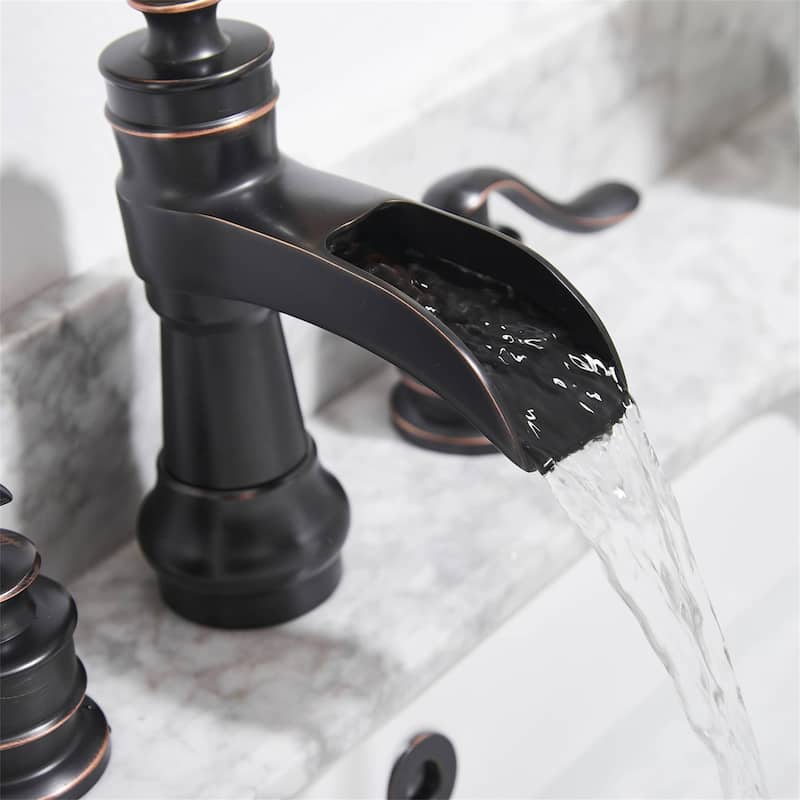 Double Handle Widespread Bathroom Faucet 8 Inch Waterfall Bathroom Sink Faucets 3 Holes Elegent Modern Basin Vanity Taps