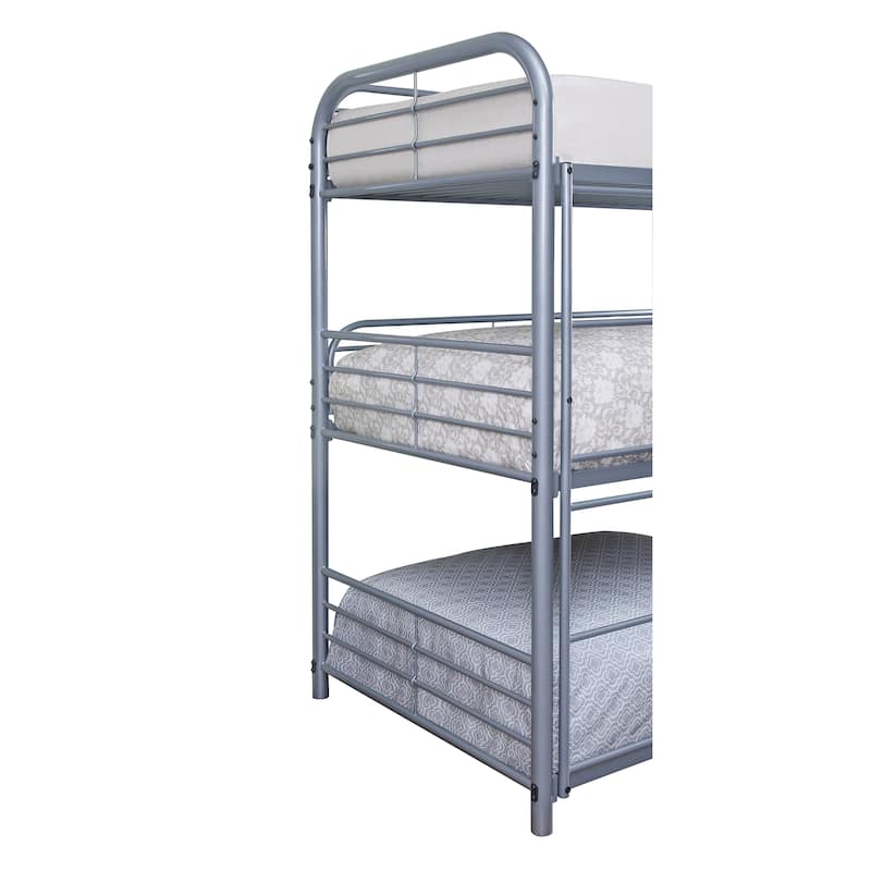 Zord Transitional Twin Metal Triple Bunk Bed with Slatted Guardrails by Furniture of America