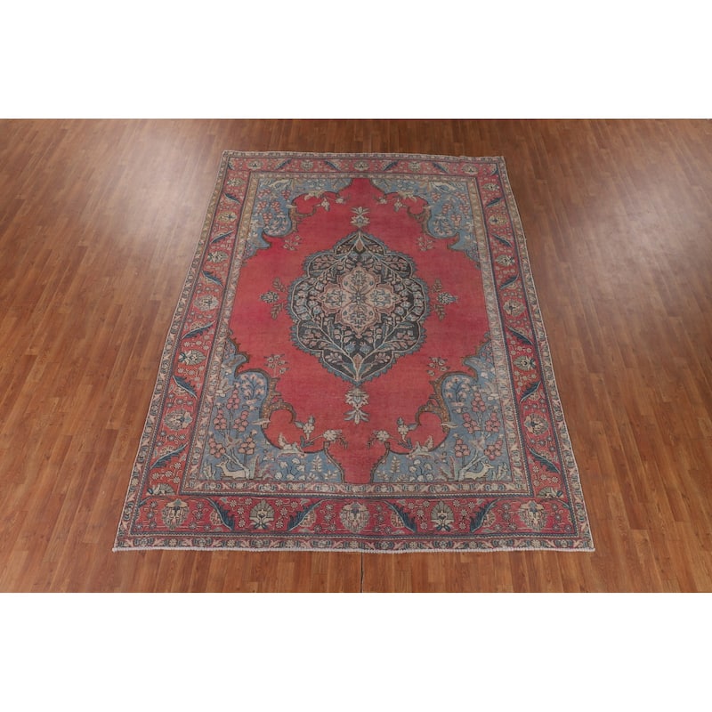 Distressed Tabriz Persian Vintage Rug Handmade Wool Carpet - 8'2" x 11'3"