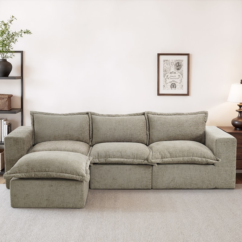 Comfy Cloud Chenille Upholstered Sectional Sofa with Pillow-Top Cushion - Camel-4 Piece