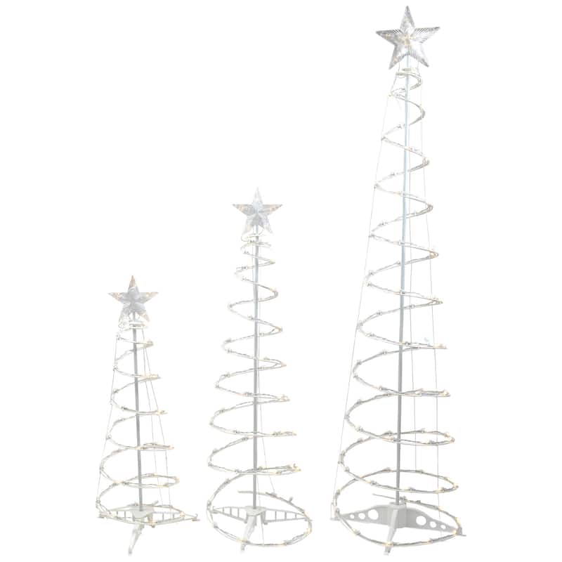 3 LED Lighted Warm White Outdoor Spiral Christmas Cone Trees 3' 4' 6'