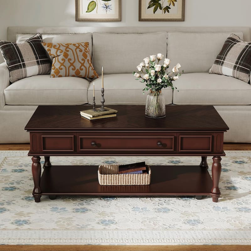 Farmhouse Coffee Table with One Drawer