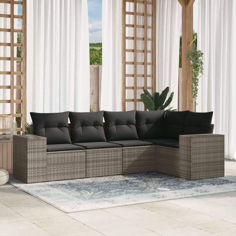 vidaXL Patio Sofa Set with Cushions Outdoor Conversation Furniture Poly Rattan - Gray without table - 24.4 x 24.4 x 27.2