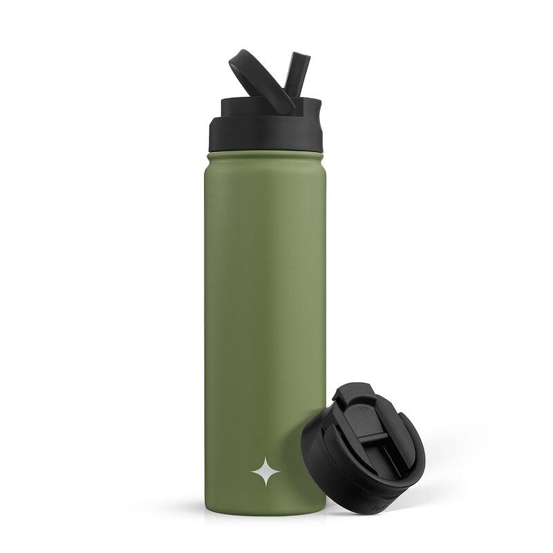 JoyJolt Triple Insulated Stainless Steel Water Bottle with Flip Lid & Sport Straw Lid - 22 oz