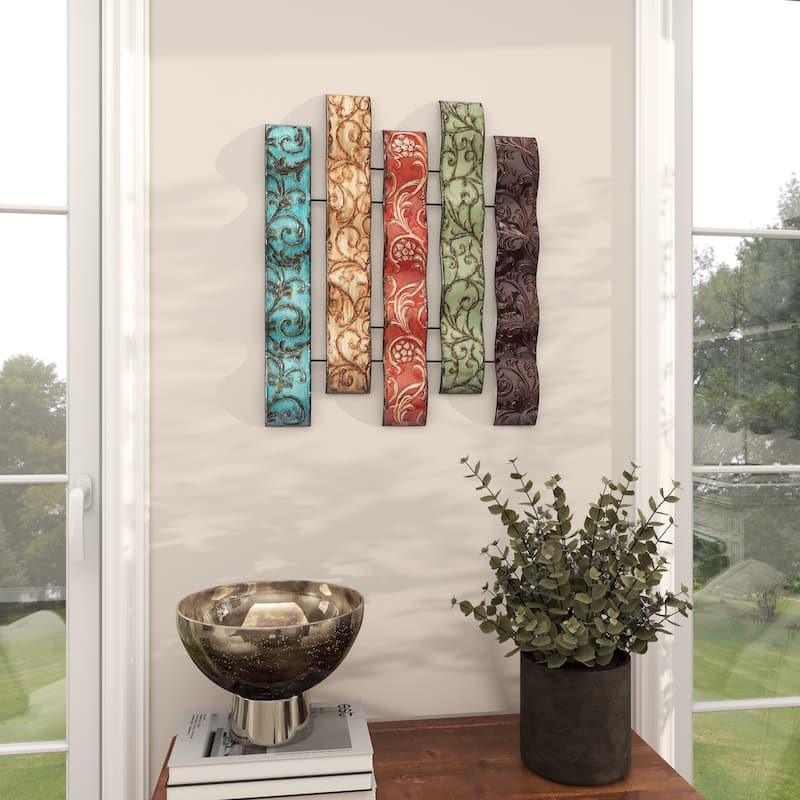 Multi Colored Metal 5 Wavy Panels Abstract Home Wall Decor with Embossed Details
