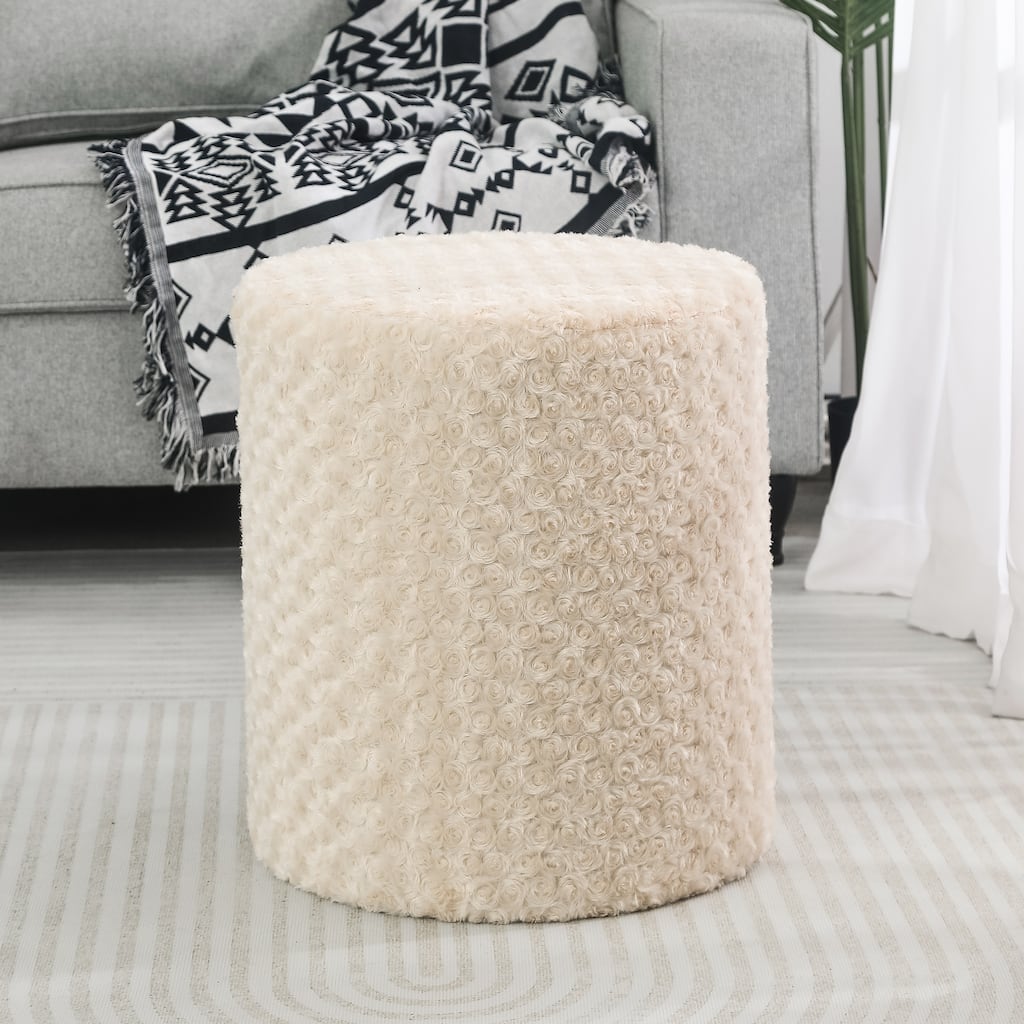 Adeco Round Ottoman with Curly Plush Vanity Stool