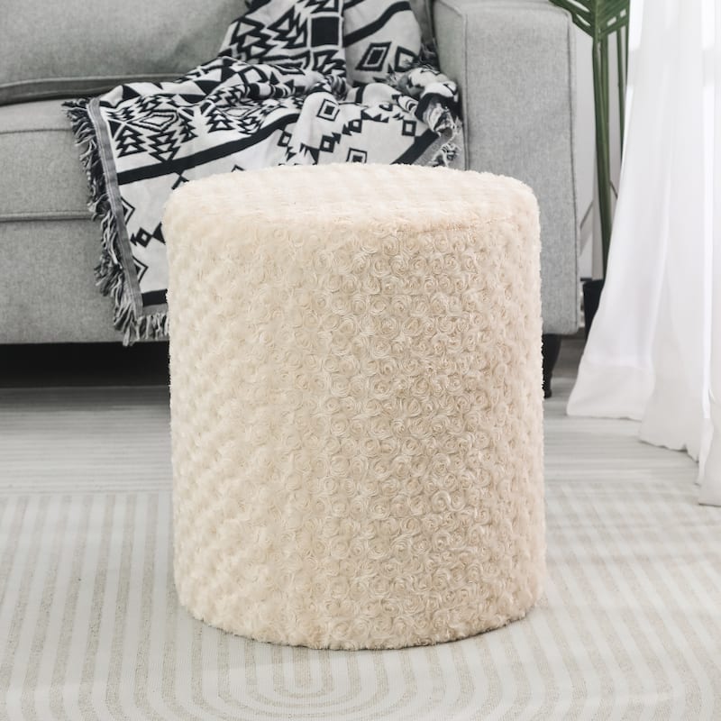 Adeco Round Ottoman with Curly Plush Vanity Stool