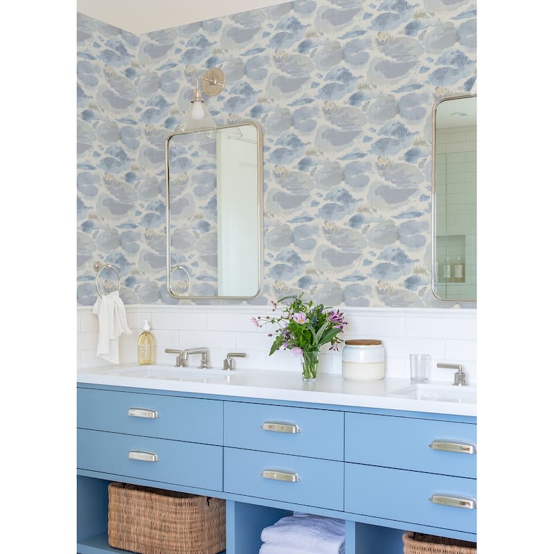 NuWallpaper Water Lily Blue Peel and Stick Wallpaper