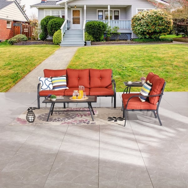 Patio Festival CurveArm 7Piece Outdoor Conversation Set with Red Cushions Bed Bath & Beyond