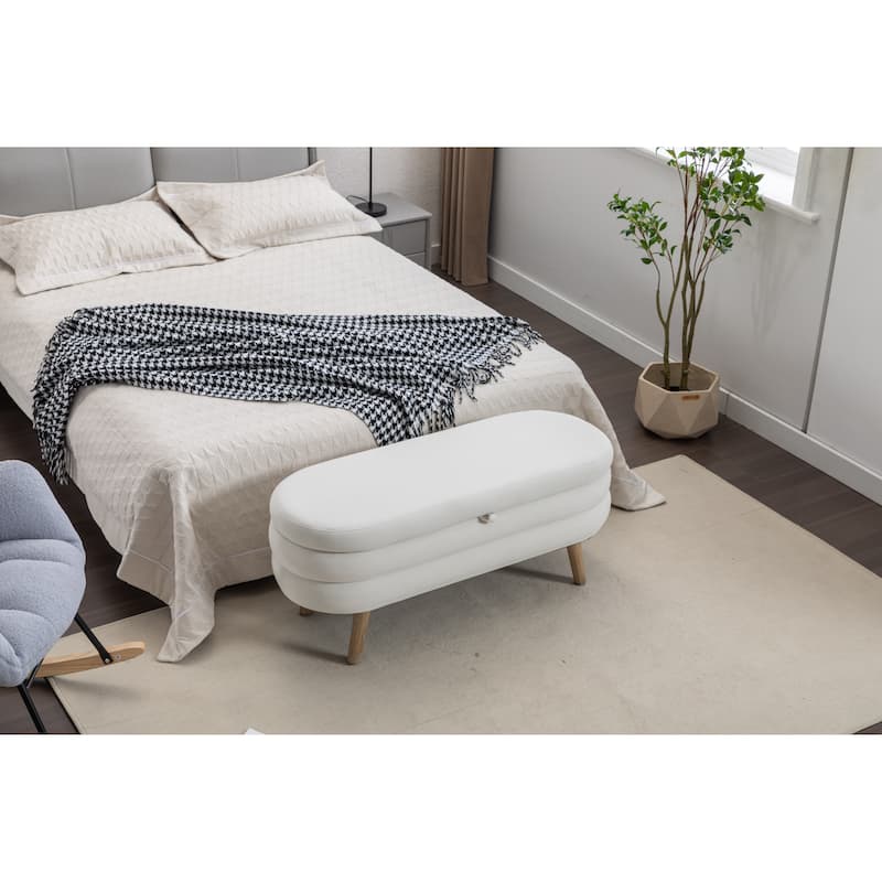 Velvet Fabric Storage Bench With Wood Legs For Living Room Bedroom