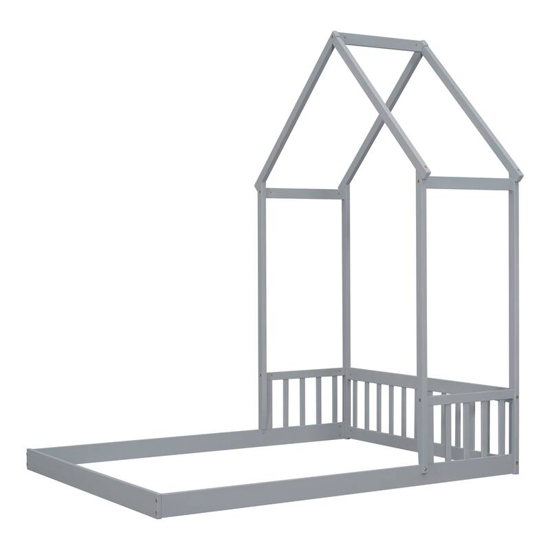 Full Roof-framed Headboard Floor Bed with Headboard Guardrails