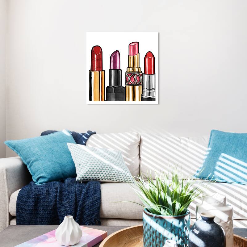 Wynwood Studio Prints Fashion and Glam Red Lipstick Gold and Metallic Gold Glam Wall Art Canvas Print - 20 x 20
