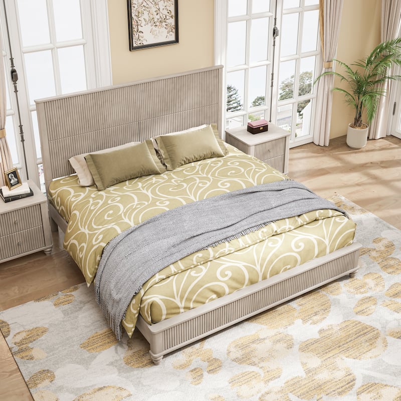 GDFStudio - Harrison Sturdy Solid Wood Bed Frame with Tall Headboard for Elegant Bedrooms