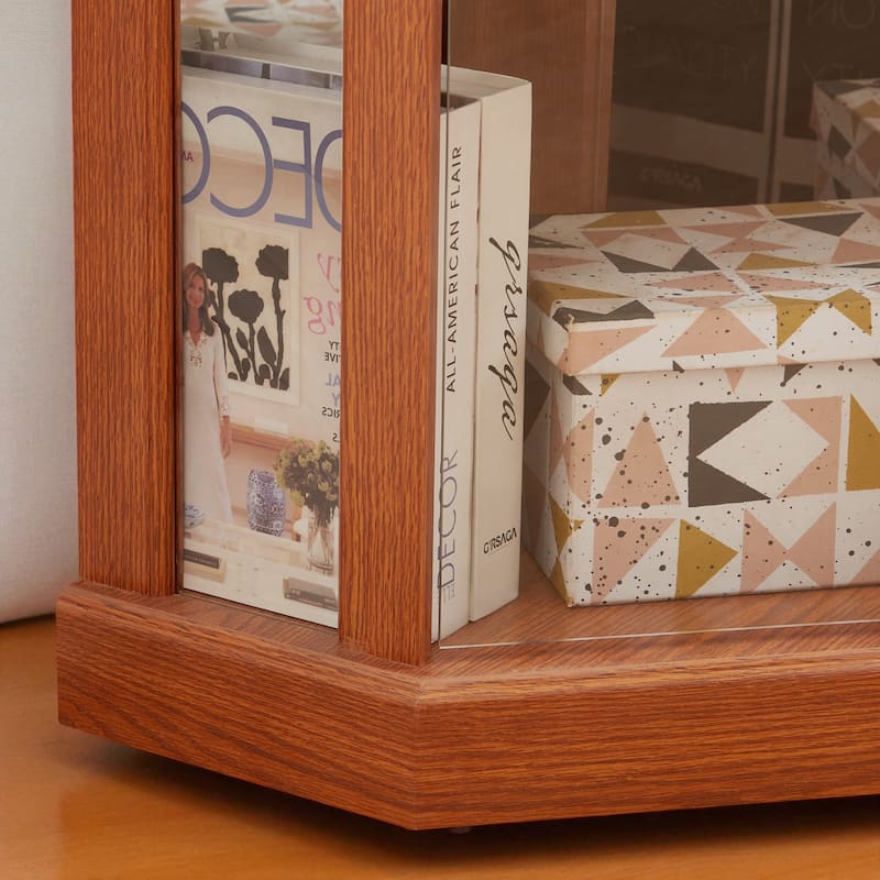 Corner Lighted Glass Curio Cabinet with Doors, Shelves and Mirrored Back for Display and Storage