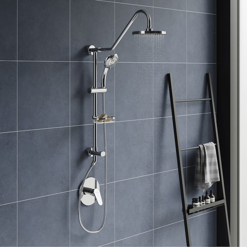 Kauai III 8-in Rain Showerhead Shower System with Slide Bar and Integrated Soap Dish
