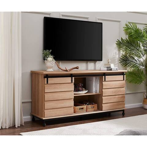 WAMPAT Mid-Century TV Stands for TV's up to 65'' Wood Metal Television Stands with Storage Cabinets - 59"