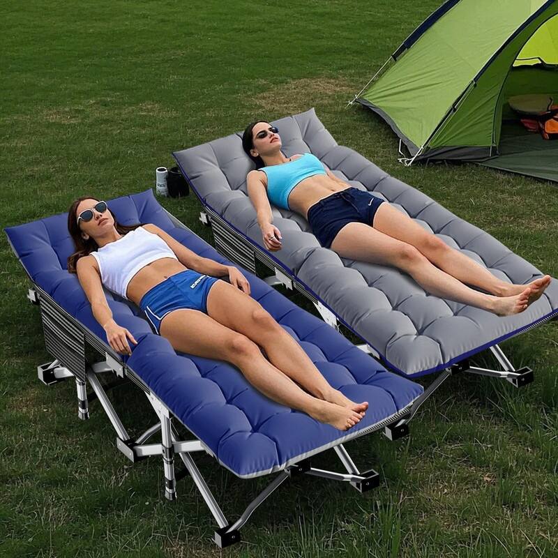 Folding Camping Cot, Double Layer Oxford Cot, for Camp and Office Use - Grey