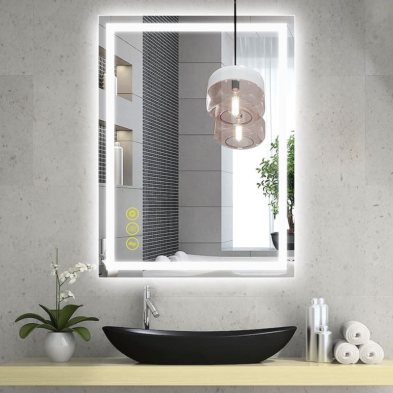GlareGuard 24x32" Rectangular Anti-Fog Dimmable Backlit LED Bathroom Vanity Mirror - Clear