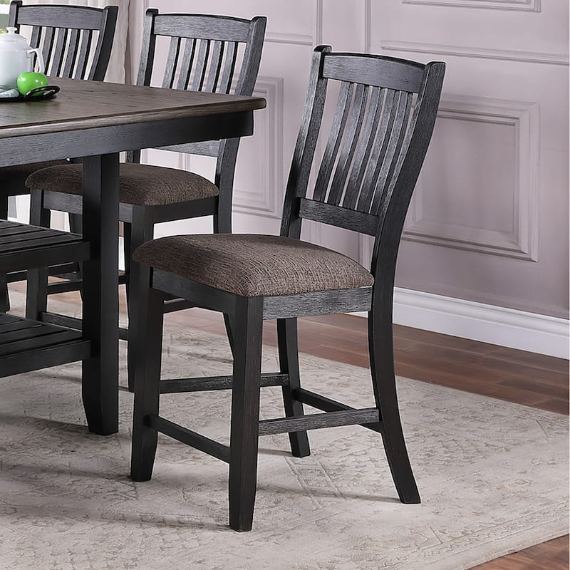 Set of 2 Dark Coffee Fabric Upholstered High Chairs - Black