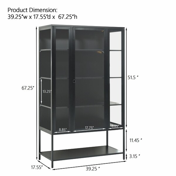 Museum-Style Glass Curio Cabinet with 4 LED Light Strips - Bed