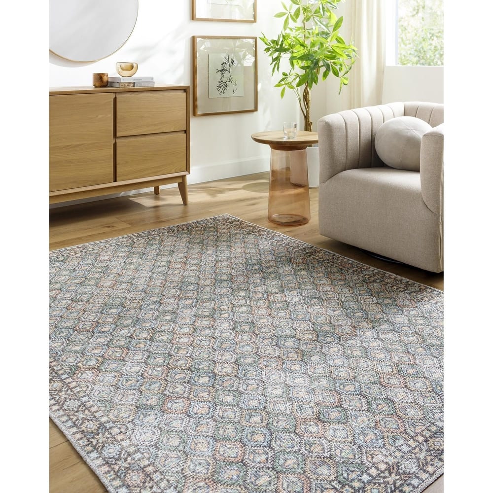 Livabliss Traditional Vinny Diamond Washable Area Rug
